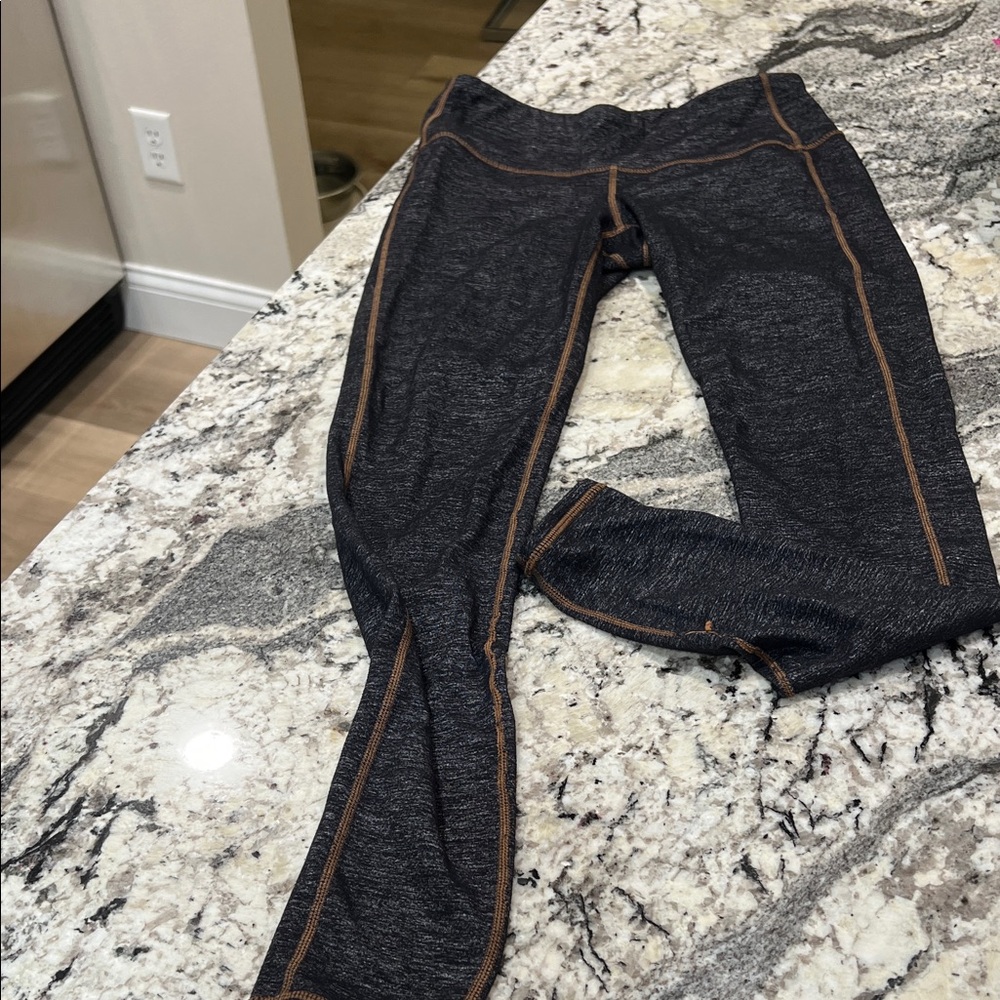 Athleta Charcoal Jeggings with Brown Stitching